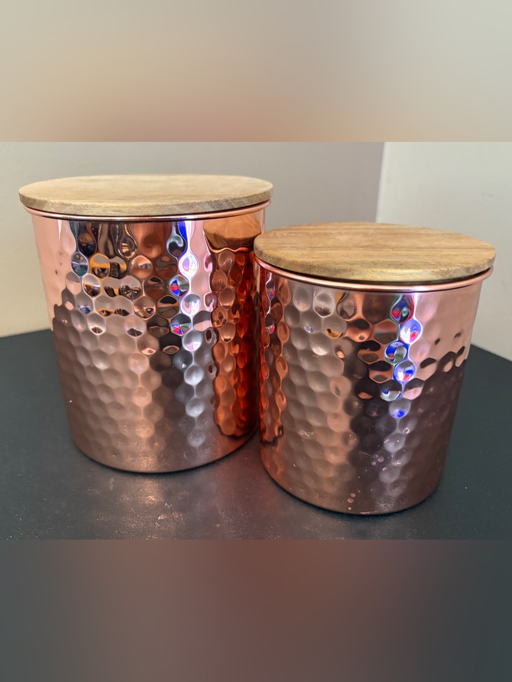 Uncommon James - Hammered Copper Canister 2 piece Storage Set, 5.5" & 4.75”